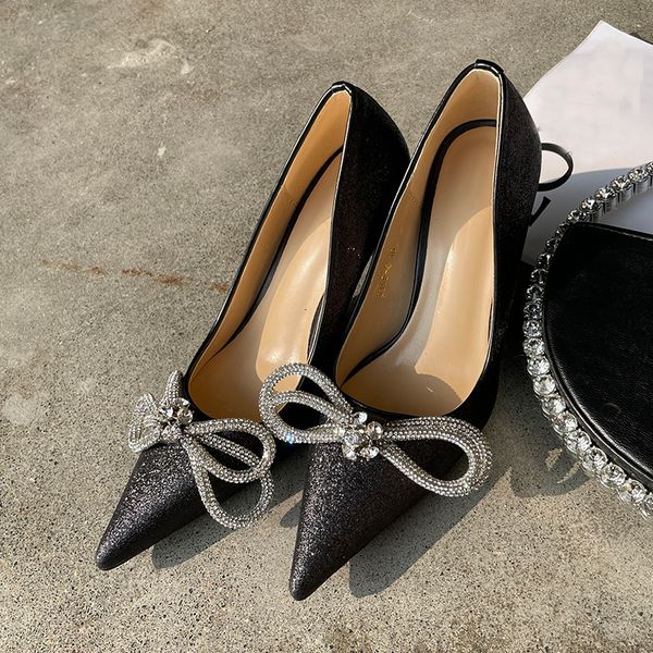 2021 new elegant crystal quality woman sequins cloth fashion rhinestone bowtie women pumps pointed toe high heels shoes csqf, Black
2021 new elegant crystal quality woman sequins cloth fashion rhinestone bowtie women pumps pointed toe high heels shoes csqf, Black