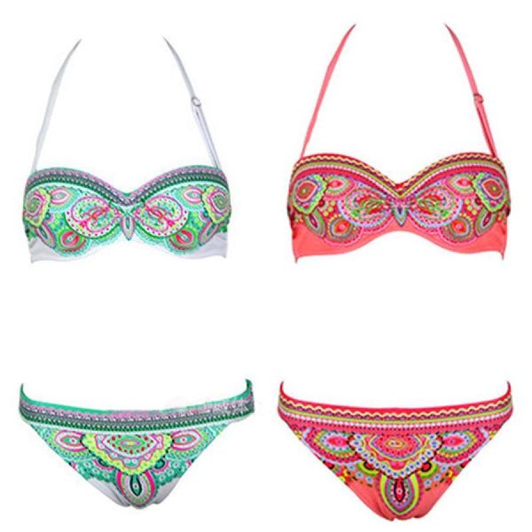 women's swimwear v neck bikini set beachwear bohemian floral print swimsuit bra briefs sets for summer, White;black
women's swimwear v neck bikini set beachwear bohemian floral print swimsuit bra briefs sets for summer, White;black