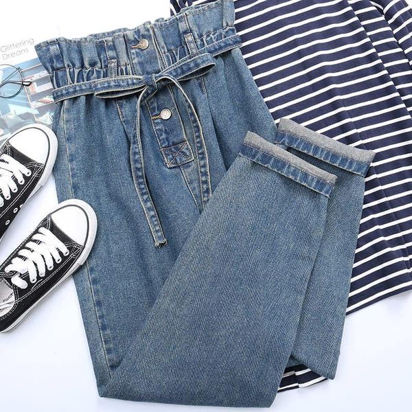 women's jeans light blue high waist women lace up denim harem trousers vaqueros mujer plus size casual long boyfriend c6316
women's jeans light blue high waist women lace up denim harem trousers vaqueros mujer plus size casual long boyfriend c6316