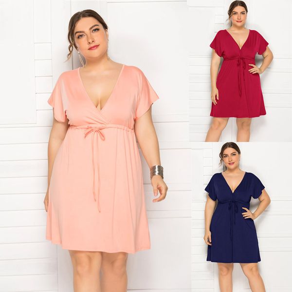 plus size dress 2021 women summer beach solid lace-up short sleeve backless deep v-neck oversize casual 4xl, Black;gray
plus size dress 2021 women summer beach solid lace-up short sleeve backless deep v-neck oversize casual 4xl, Black;gray