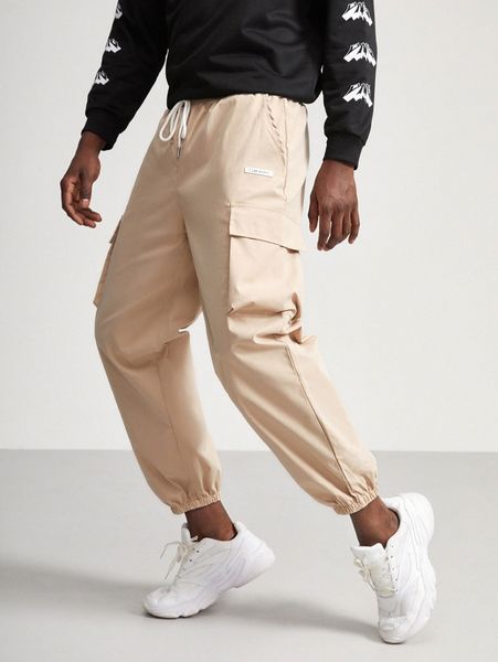men patch detail cargo pants i0nm#, Black