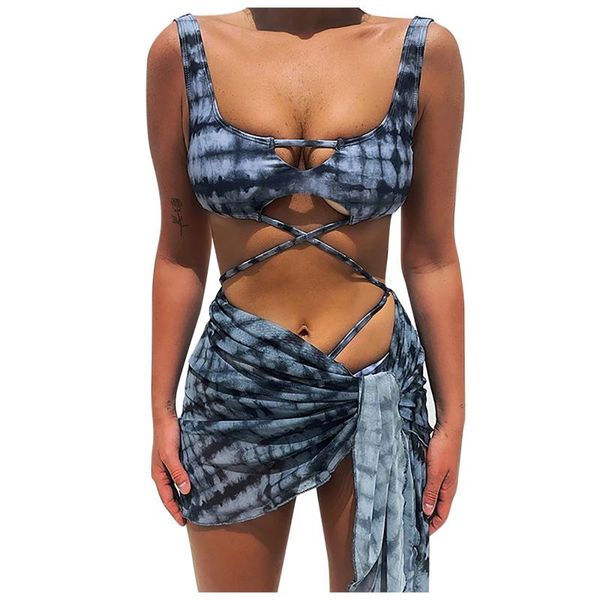 women's swimwear 3pcs fashion bikini sets bottom full coverage tie dye printed hollow out swimsuit women off shoulder cover up skirt ba, White;black
women's swimwear 3pcs fashion bikini sets bottom full coverage tie dye printed hollow out swimsuit women off shoulder cover up skirt ba, White;black