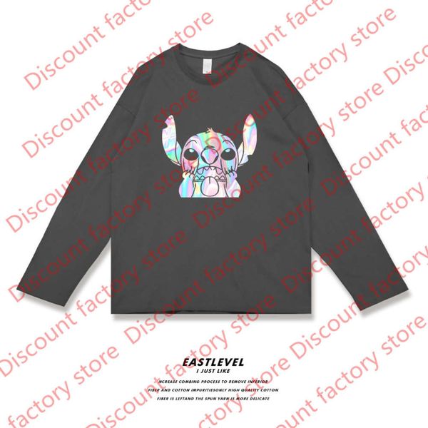 american cartoon long sleeve t-shirt men and women lovers reflective laser shirt loose drop shoulder crew neck top, White;black
american cartoon long sleeve t-shirt men and women lovers reflective laser shirt loose drop shoulder crew neck top, White;black