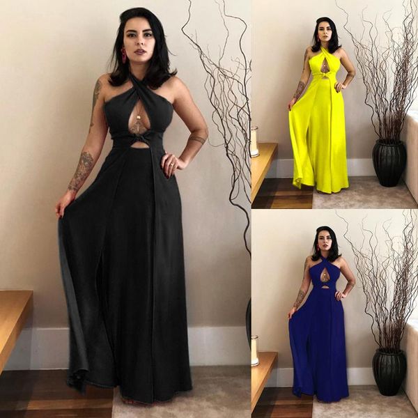 women's tracksuits 2021 solid color elegant halter sleeveless high waist split long formal one-piece dress women, Gray
women's tracksuits 2021 solid color elegant halter sleeveless high waist split long formal one-piece dress women, Gray