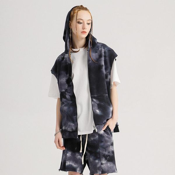 women's hoodies & sweatshirts unlock hemline tie dyeing hoodie sleeveless 2021 fashion high street zipper streetwear clothing, Black
women's hoodies & sweatshirts unlock hemline tie dyeing hoodie sleeveless 2021 fashion high street zipper streetwear clothing, Black