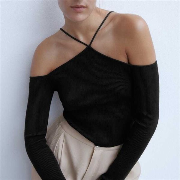 blsqr stylish halter without shoulder sweater stretchy design long sleeve female chic knitted girl sweaters 211023, White;black
blsqr stylish halter without shoulder sweater stretchy design long sleeve female chic knitted girl sweaters 211023, White;black