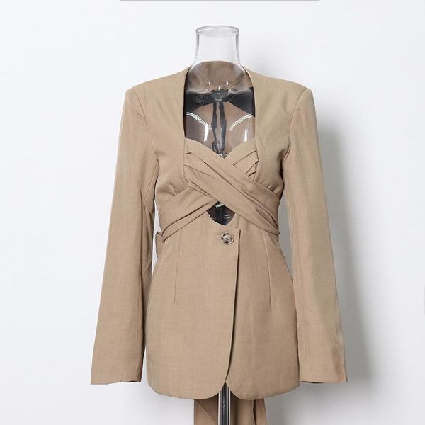 women's suits & blazers criss-cross strap hollow-out women suit blazer one button elegant long sleeve top, White;black
women's suits & blazers criss-cross strap hollow-out women suit blazer one button elegant long sleeve top, White;black