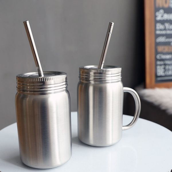 simple 304 stainless steel vacuum thermos with straw handle mug ins mason water cup
simple 304 stainless steel vacuum thermos with straw handle mug ins mason water cup