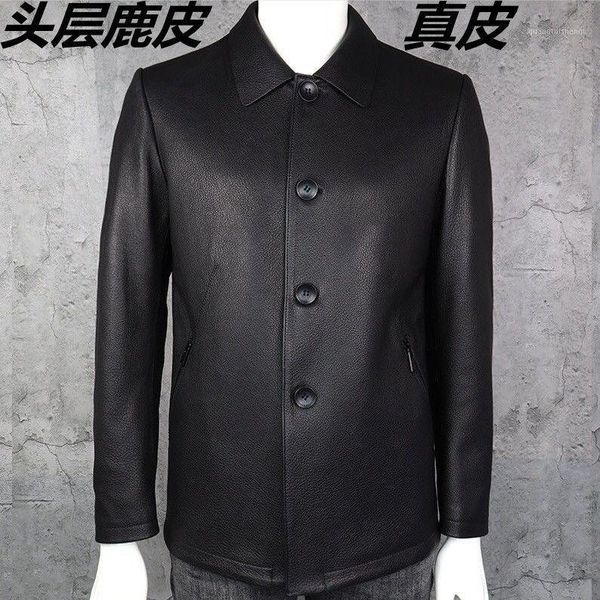 men's leather & faux first layer deerskin coat lapel buckle extended jacket business casual genuine middle-aged, Black
men's leather & faux first layer deerskin coat lapel buckle extended jacket business casual genuine middle-aged, Black