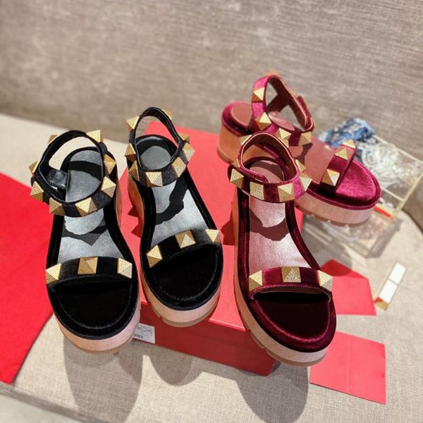 sandals 2021 wedge shoes velvet women thick bottom rivet decor genuine leather platform heels, Black
sandals 2021 wedge shoes velvet women thick bottom rivet decor genuine leather platform heels, Black