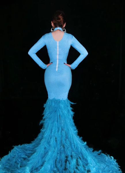 women blue pearls long train feather dress singer dancer outfit bar birthday celebrate dress stage prom evening dance dress, Black;red
women blue pearls long train feather dress singer dancer outfit bar birthday celebrate dress stage prom evening dance dress, Black;red