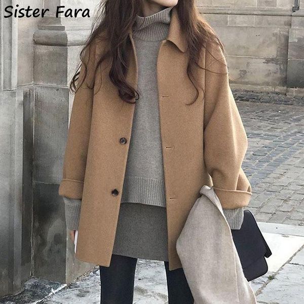 women's wool & blends sister fara 2021 autumn winter women faux coat fashion single breasted long sleeve causal loose outwear, Black
women's wool & blends sister fara 2021 autumn winter women faux coat fashion single breasted long sleeve causal loose outwear, Black