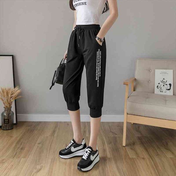 summer fashion letter print calf women pants length loose casual sweatpants drawstring elastic waist female trousers, Black;white
summer fashion letter print calf women pants length loose casual sweatpants drawstring elastic waist female trousers, Black;white