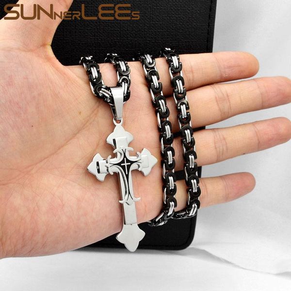 pendant necklaces sunnerlees 316l stainless steel jesus christ cross necklace byzantine link chain men boys gift sp245, Silver
pendant necklaces sunnerlees 316l stainless steel jesus christ cross necklace byzantine link chain men boys gift sp245, Silver