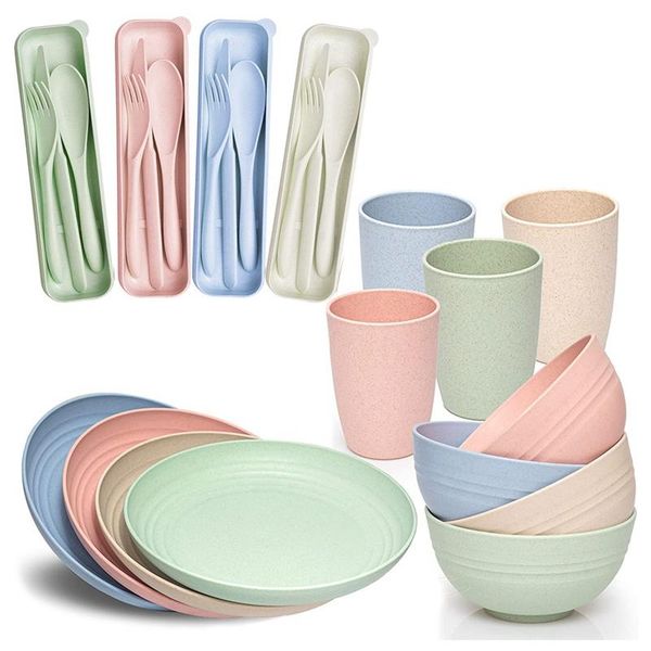 dishes & plates wheat straw dinner set - (28pcs) lightweight unbreakable -reusable plates, cups, bowls and cutlery
dishes & plates wheat straw dinner set - (28pcs) lightweight unbreakable -reusable plates, cups, bowls and cutlery