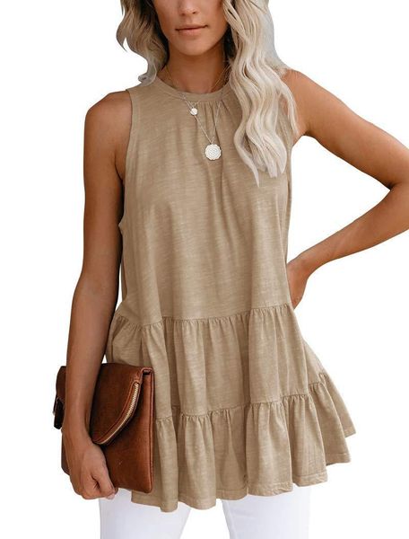 women's t-shirt seven color five size 2021 solid sleeveless casual loose round neck splicing fashion pullover summer top, White
women's t-shirt seven color five size 2021 solid sleeveless casual loose round neck splicing fashion pullover summer top, White