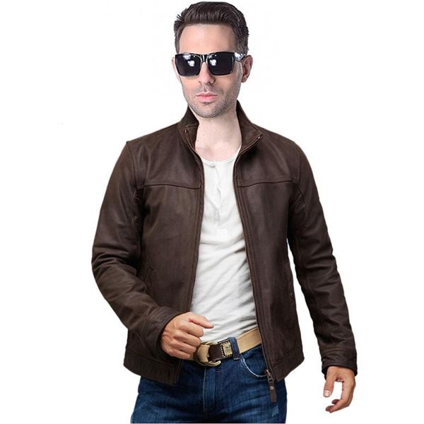 men's leather & faux men genuine jacket 100% natural cowhide dark brown bomber man coat clothing autumn m161, Black
men's leather & faux men genuine jacket 100% natural cowhide dark brown bomber man coat clothing autumn m161, Black