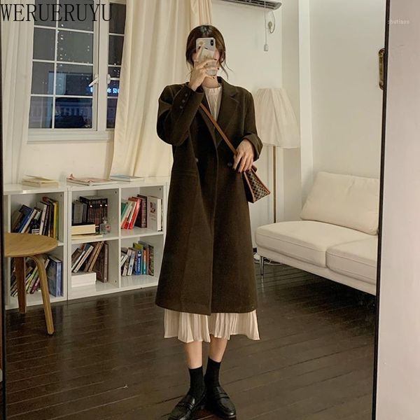 women's wool & blends werueruyu winter blend women korean fashion long coats vintage minimalist woolen overcoat oversize outwear, Black
women's wool & blends werueruyu winter blend women korean fashion long coats vintage minimalist woolen overcoat oversize outwear, Black
