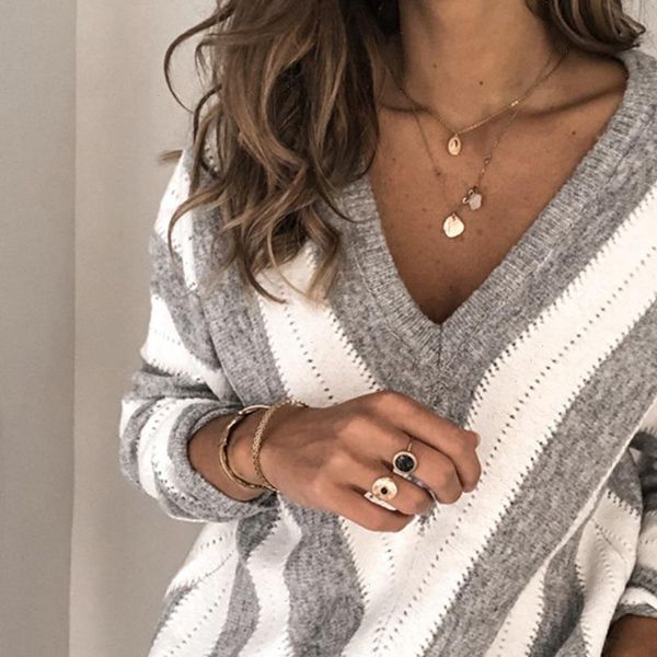 plus size new 2021 autumn winter women sweaters v neck striped pullover korean style minimalist casual office lady sweater, White;black
plus size new 2021 autumn winter women sweaters v neck striped pullover korean style minimalist casual office lady sweater, White;black