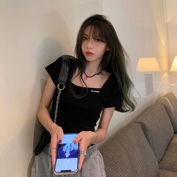 women's t-shirt ytx875 japanese version slim slimming square collar exposed clavicle, be careful, spicy girl short-sleeved, White
women's t-shirt ytx875 japanese version slim slimming square collar exposed clavicle, be careful, spicy girl short-sleeved, White