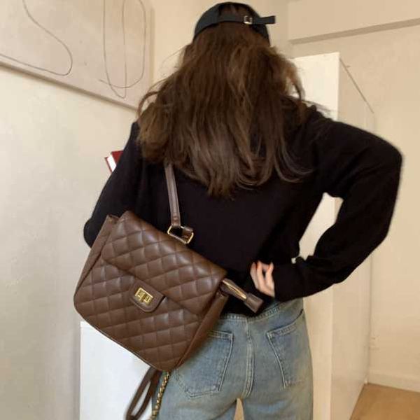 shoulder bags autumn and winter temperament rhomboid lattice pu bag stereo lock flap zipper handbag lady