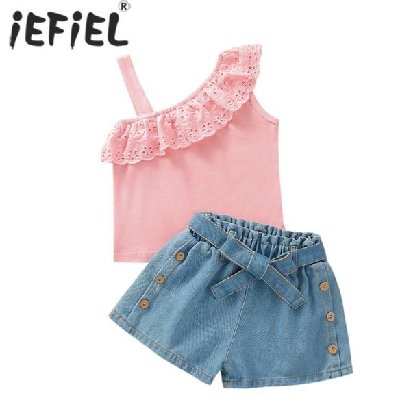 clothing sets summer toddler kids baby fashion outfits clothes set one cotton shoulder ruffle belted denim button shorts 2pcs outfit 1-5, White
clothing sets summer toddler kids baby fashion outfits clothes set one cotton shoulder ruffle belted denim button shorts 2pcs outfit 1-5, White