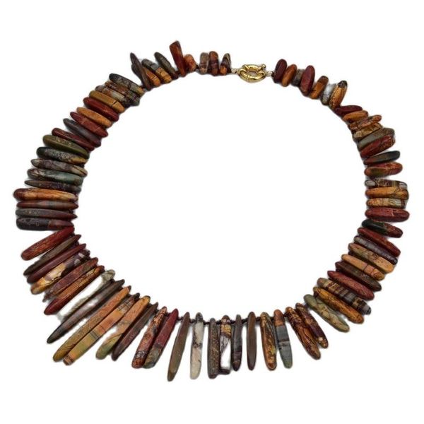 chokers jk drilled multi color red creek jaspers agates stone necklace 21", Golden;silver
chokers jk drilled multi color red creek jaspers agates stone necklace 21", Golden;silver