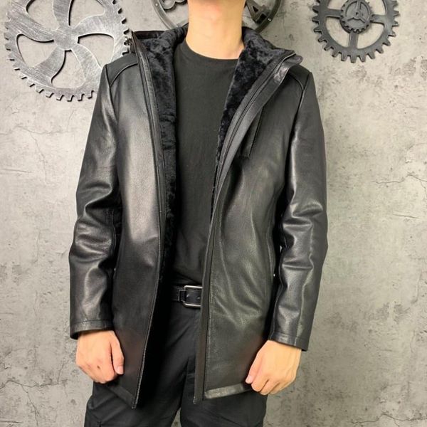 men's leather & faux sheepskin mens genuine jacket winter wool liner business casual hooded motorcycle biker coats male shearling overc, Black
men's leather & faux sheepskin mens genuine jacket winter wool liner business casual hooded motorcycle biker coats male shearling overc, Black