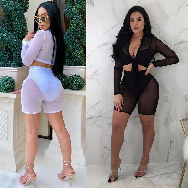 women plus size two pieces long sleeve see-through mesh fishnet crop t-shirt and shorts set, Gray
women plus size two pieces long sleeve see-through mesh fishnet crop t-shirt and shorts set, Gray