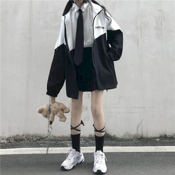women's jackets spring punk jackt korean harajuku preppy oversize black white contrast stitching hooded jacket men women sun protection, Black;brown
women's jackets spring punk jackt korean harajuku preppy oversize black white contrast stitching hooded jacket men women sun protection, Black;brown