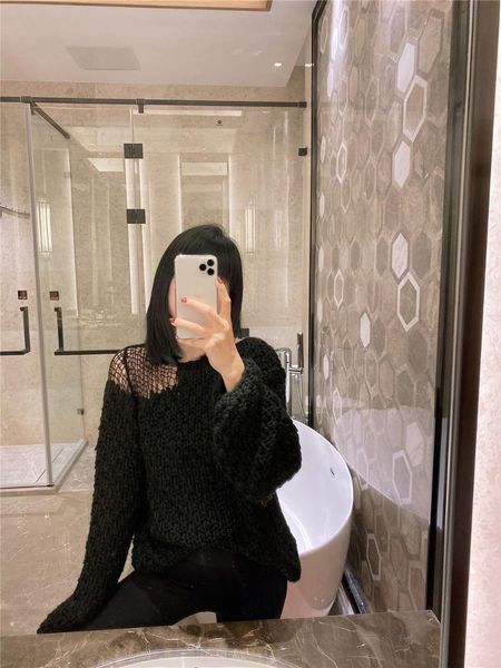 women's sweaters juice snow 2021 autumn and winter fashion hollow mesh stitching thick needle knit sweater long-sleeved women, White;black
women's sweaters juice snow 2021 autumn and winter fashion hollow mesh stitching thick needle knit sweater long-sleeved women, White;black