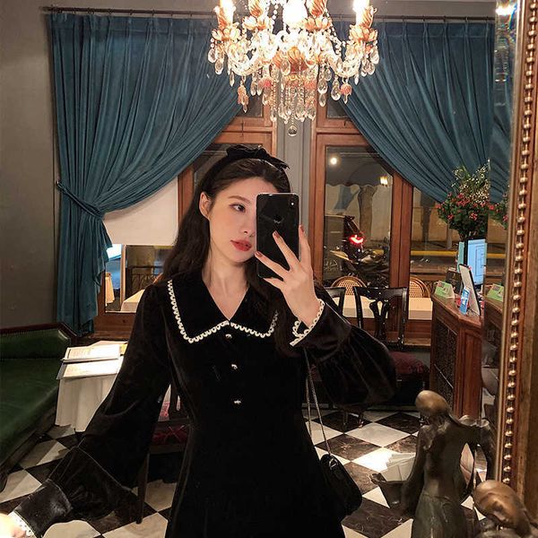 spring and 2021 french doll neck drs early autumn light luxury hepburn style golden veet tea break small black skirt, Black;gray
spring and 2021 french doll neck drs early autumn light luxury hepburn style golden veet tea break small black skirt, Black;gray