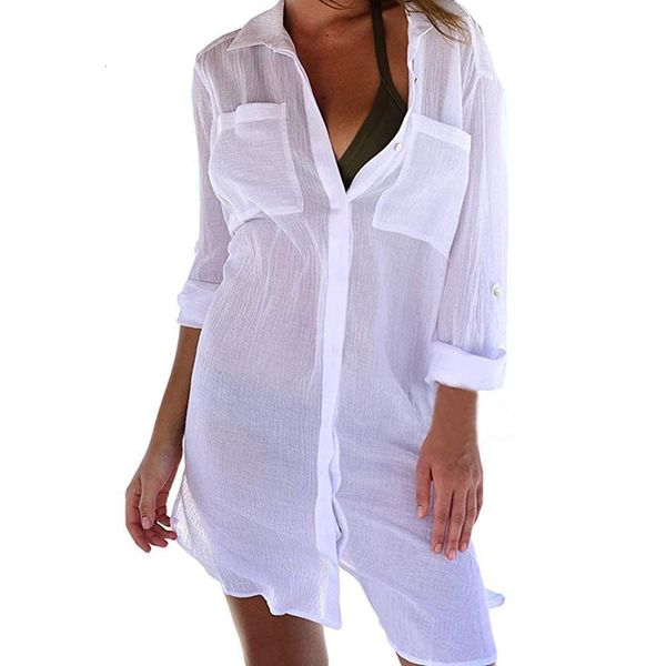 women beach cover up button down lapel neck pocket shirts sunscreen bikini swimsuit blouse summer slim ladies pretty shirt cd, White
women beach cover up button down lapel neck pocket shirts sunscreen bikini swimsuit blouse summer slim ladies pretty shirt cd, White