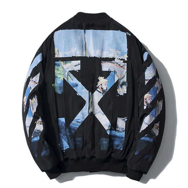 men's coats 19ss ow classic monet oil painting graffiti arrow thiened cotton padded jaet, Black 
men's coats 19ss ow classic monet oil painting graffiti arrow thiened cotton padded jaet, Black
