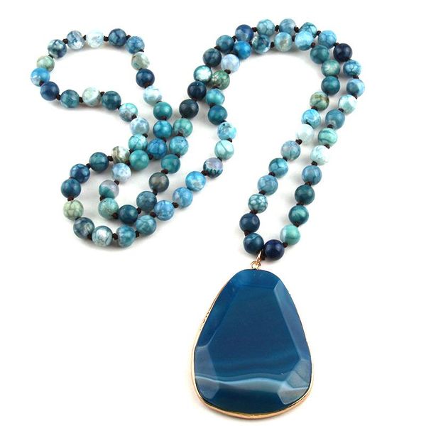 pendant necklaces fashion blue stone knotted facet drop women necklace for, Silver