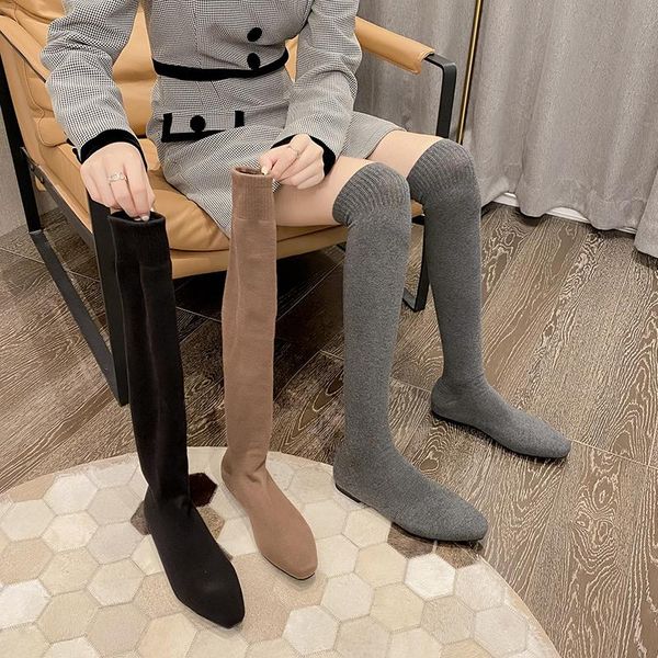 boots fashion women over the knee sock knitting stretch shoes woman flats heeled black gray brown elegant winter autumn
boots fashion women over the knee sock knitting stretch shoes woman flats heeled black gray brown elegant winter autumn