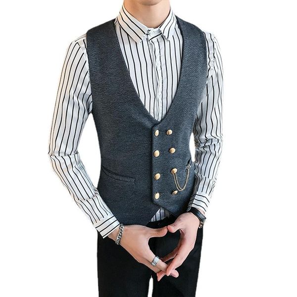 men's vests double breasted vest 2021 spring slim sleeveless formal business fashion clothing casual suit, Black;white
men's vests double breasted vest 2021 spring slim sleeveless formal business fashion clothing casual suit, Black;white