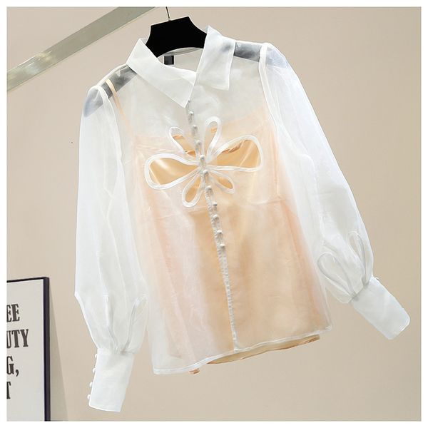2021 female autumn hollow-out floral single breasted perspective organza blouse lady long-sleeve shirt with interior suspend fuhp, Black
2021 female autumn hollow-out floral single breasted perspective organza blouse lady long-sleeve shirt with interior suspend fuhp, Black