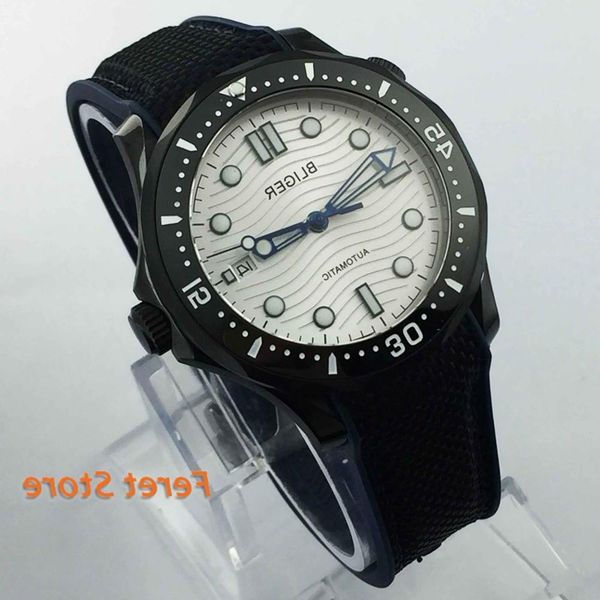 bliger automatic men's watch with sapphire glass black blue case white dial luxury 41mm wristwatch, Slivery;brown 
bliger automatic men's watch with sapphire glass black blue case white dial luxury 41mm wristwatch, Slivery;brown