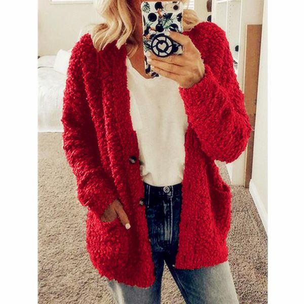 2021 autumn winter style european and american women's long-sleeved solid color casual loose woolen plus size plush coat, Black
2021 autumn winter style european and american women's long-sleeved solid color casual loose woolen plus size plush coat, Black