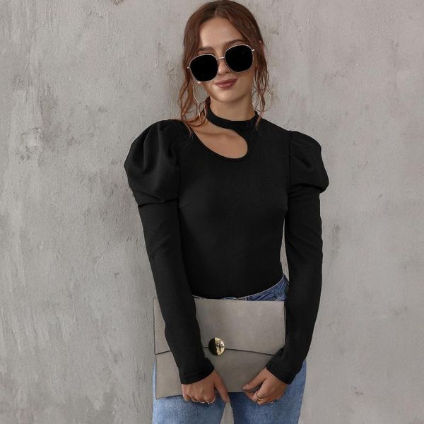 women's t-shirt hirigin 2021 spring/fall black hollow halter puff sleeve slim for vacation travelling dating party, White
women's t-shirt hirigin 2021 spring/fall black hollow halter puff sleeve slim for vacation travelling dating party, White