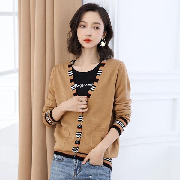women's knits & tees 2021 spring and autumn knitted cardigan v-neck outerwear women 's fashion loose sweater coat, White
women's knits & tees 2021 spring and autumn knitted cardigan v-neck outerwear women 's fashion loose sweater coat, White