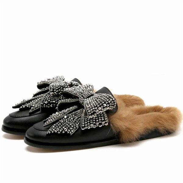fashion women fur slippers winter warm flat shoes woman rhinestone bowknot mules female loafers chaussures femme flats, Black
fashion women fur slippers winter warm flat shoes woman rhinestone bowknot mules female loafers chaussures femme flats, Black