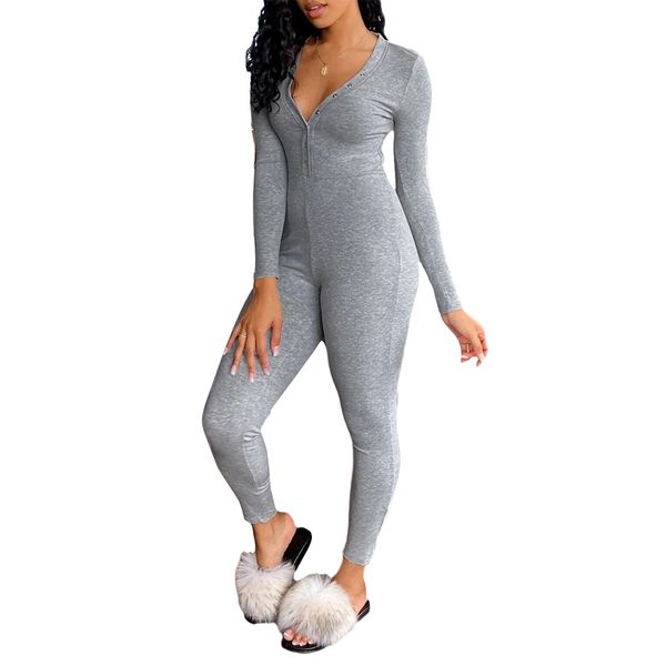 women fashion casual sleepwear solid jumpsuit homewear casual outfits long sleeve deep v neck skinny slim fit rompers homewear, Black
women fashion casual sleepwear solid jumpsuit homewear casual outfits long sleeve deep v neck skinny slim fit rompers homewear, Black