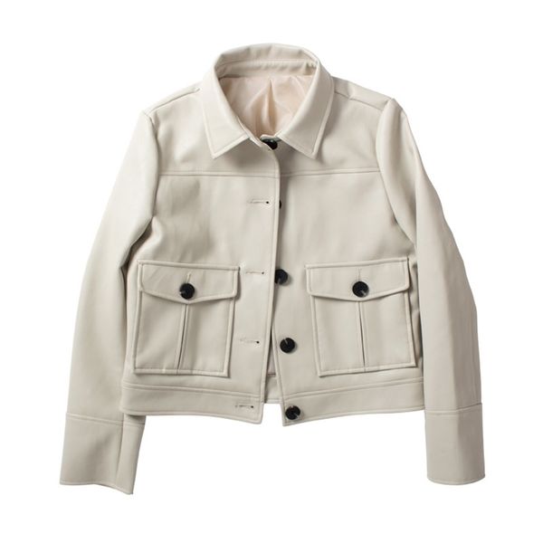 women casual jacket fashion spring autumn single breasted white faux leather coats ladies short jackets biker outwear 210602, Black 
women casual jacket fashion spring autumn single breasted white faux leather coats ladies short jackets biker outwear 210602, Black
