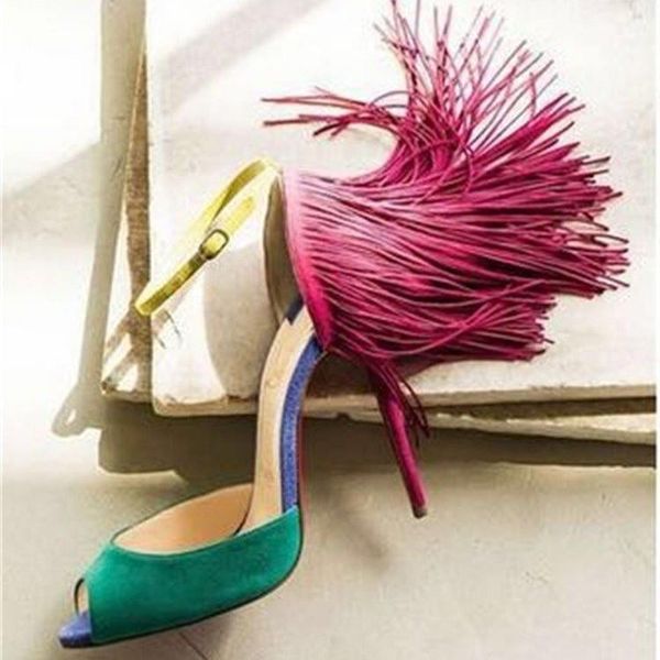 sandals 2021 color patchwork heel fringed one-word buckle fish mouth high heels women's shoes style, Black
sandals 2021 color patchwork heel fringed one-word buckle fish mouth high heels women's shoes style, Black