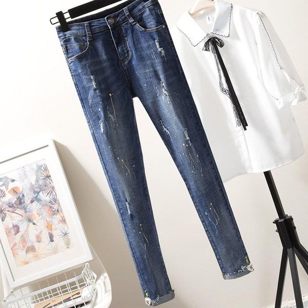 women's jeans plus size 2021 fashion painted scratched pencil women high waist denim pants casual elastic ripped hole trousers, Blue
women's jeans plus size 2021 fashion painted scratched pencil women high waist denim pants casual elastic ripped hole trousers, Blue