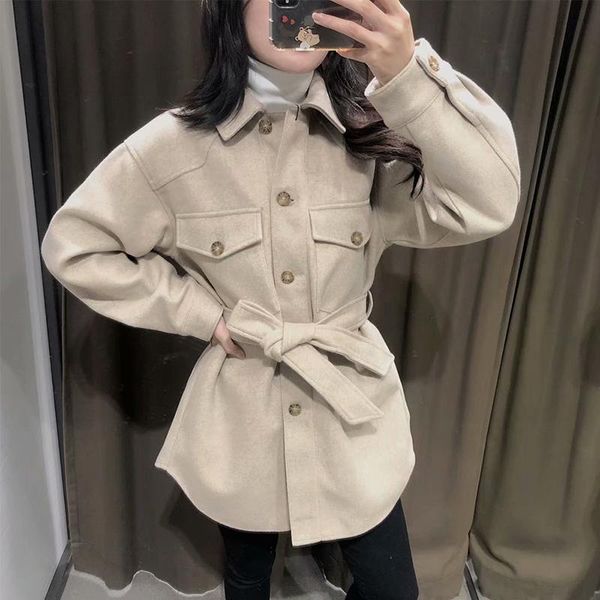 women's jackets autumn winter vintage woolen coat chic sashes long sleeve elegant shirt jacket female outwear casual loose overcoat, Black;brown
women's jackets autumn winter vintage woolen coat chic sashes long sleeve elegant shirt jacket female outwear casual loose overcoat, Black;brown