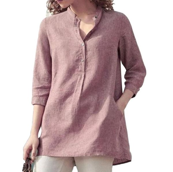 women's blouses & shirts casual women solid color 3/4 sleeve pockets buttons cotton linen plus size shirt, White
women's blouses & shirts casual women solid color 3/4 sleeve pockets buttons cotton linen plus size shirt, White