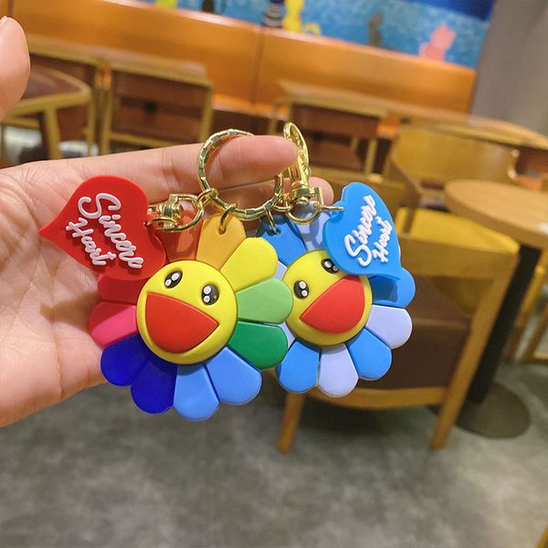 2021 fashion keychain cartoon pvc soft plastic colorful smiling face sunflower pendant creative female bag car key ring accessories, Silver
2021 fashion keychain cartoon pvc soft plastic colorful smiling face sunflower pendant creative female bag car key ring accessories, Silver